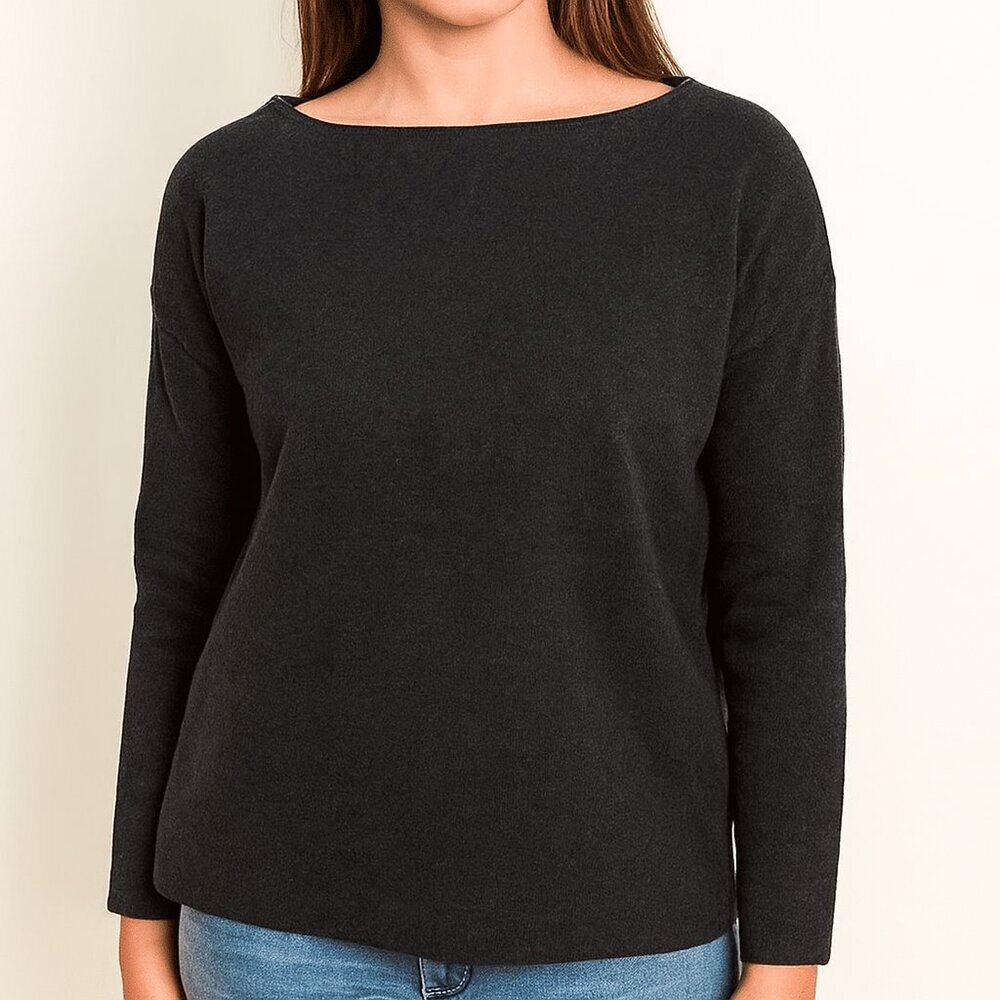 J.McLaughlin Crew Neck Knit Sweater Gray Soft Classic Pullover Women's Medium
